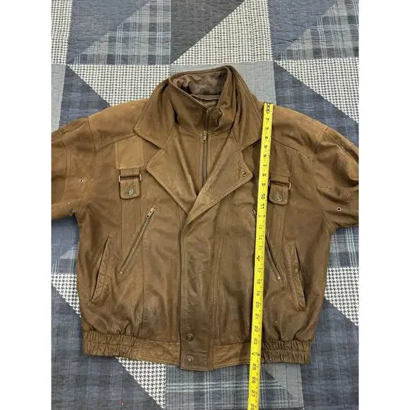 Vintage 80s Authentic‎ 100% Leather Aviator Flight Bomber Jacket Pilot Men’s XL